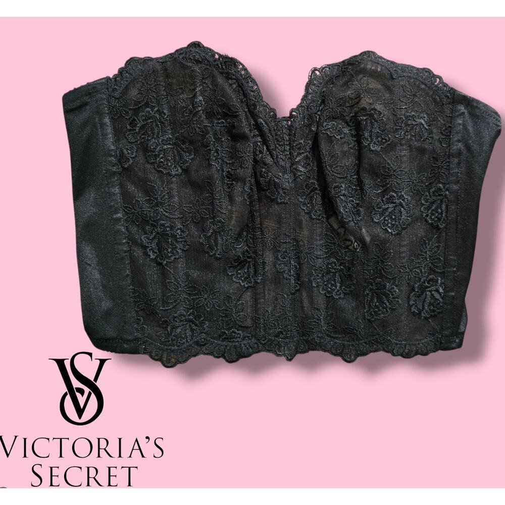 Victoria's Secret Women's Black Floral Lace Bustier Corset Top 36B - Picture 8 of 8